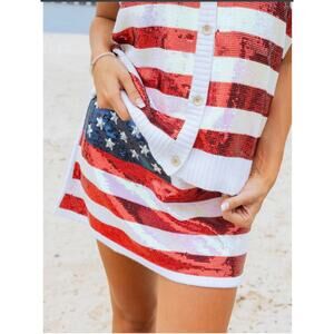 Queen of Sparkles American Flag Full Sequin Skirt XXL NWOT